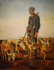 Herder Willem Mouw met schapen, 1929-Noord-Veluws Museum