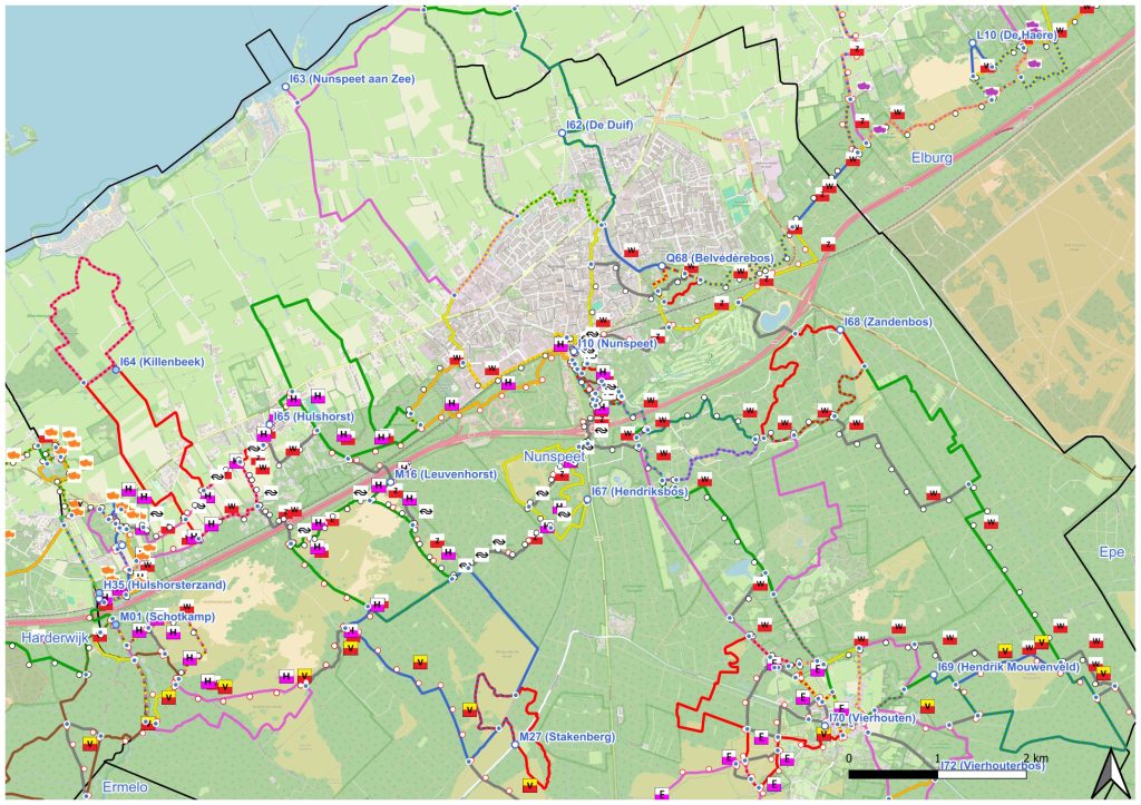 Kaart wandelnetwerk Nunspeet Noord