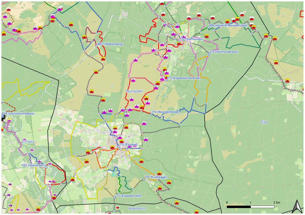 Kaart wandelnetwerk Nunspeet Zuid